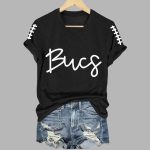 Women's Bucs Football Print V-Neck T-Shirt