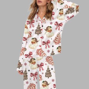 Christmas Coquette Bow Santa Silky Satin Pajama Set 1