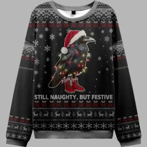Lights Santa Raven Still Naughty But Festive Ugly Christmas Sweater 2