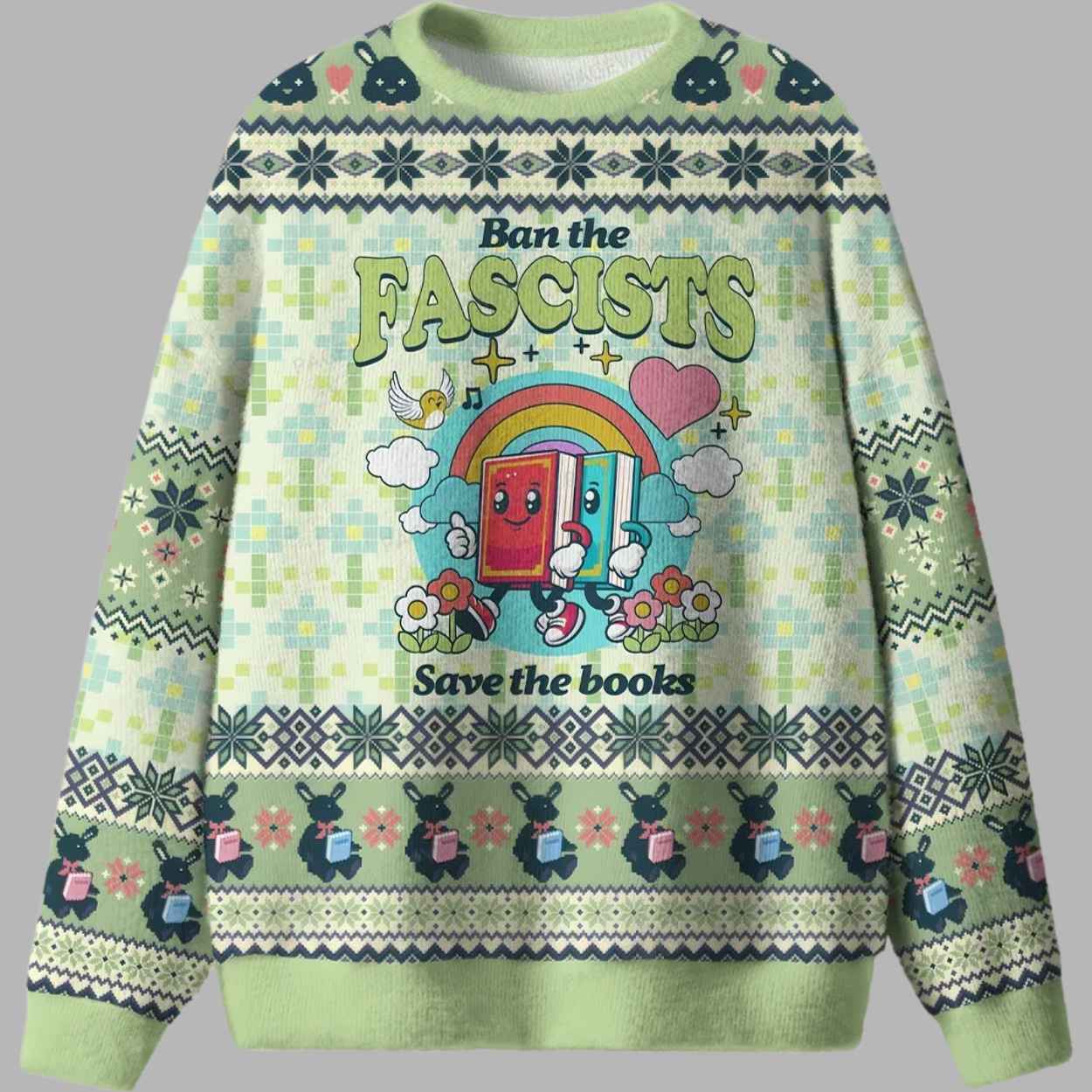 Ban The Fascists Save The Books Ugly Christmas Sweater 1 Ban The Fascists Save The Books Ugly Christmas Sweater 1