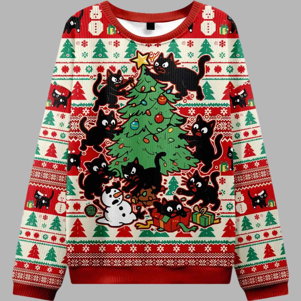 Black Cats Destroying Christmas Tree Ugly Christmas Sweater 1 Black Cats Destroying Christmas Tree Ugly Christmas Sweater 1