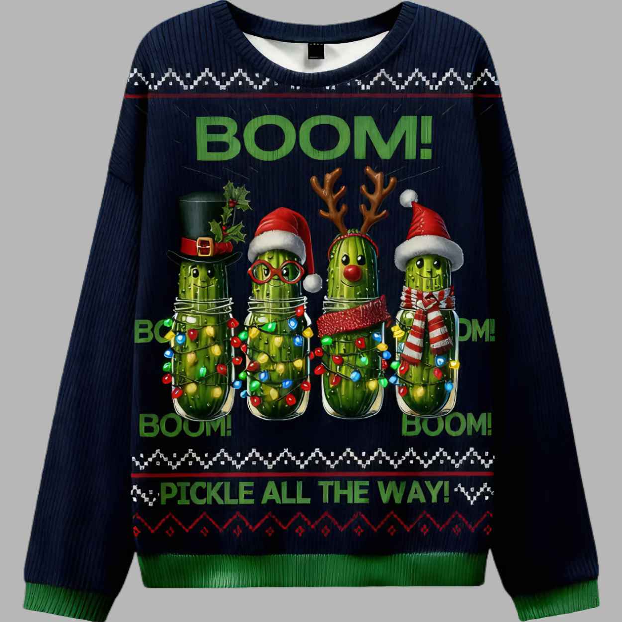 Boom Pickle All The Way Ugly Christmas Sweater 1 Boom Pickle All The Way Ugly Christmas Sweater 1