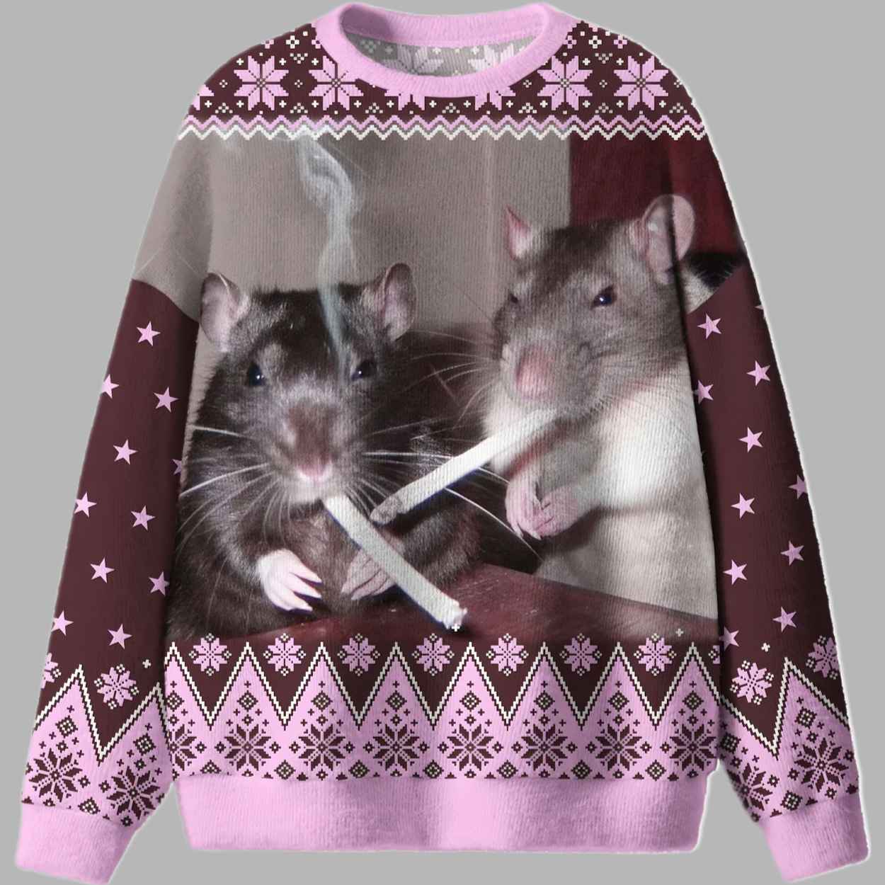 Brown Smoking Rats Ugly Christmas Sweater 2 Brown Smoking Rats Ugly Christmas Sweater 3