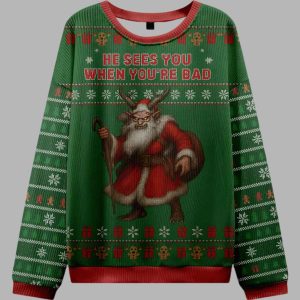Krampus Sees you When youre bad Ugly Christmas Sweater 1