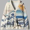Cat Looking At The Great Wave Ugly Cardigan Sweater 3 Cat Looking At The Great Wave Ugly Cardigan Sweater