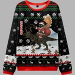 Cat Riding A Dinosaur Ugly Christmas Sweater