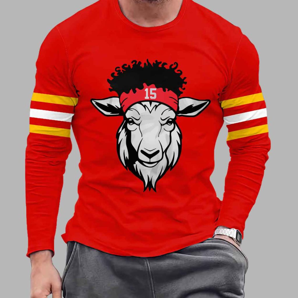 Chiefs Patrick Mahomes GOAT Casual Rugby Long Sleeved Cheering T Shirt 3