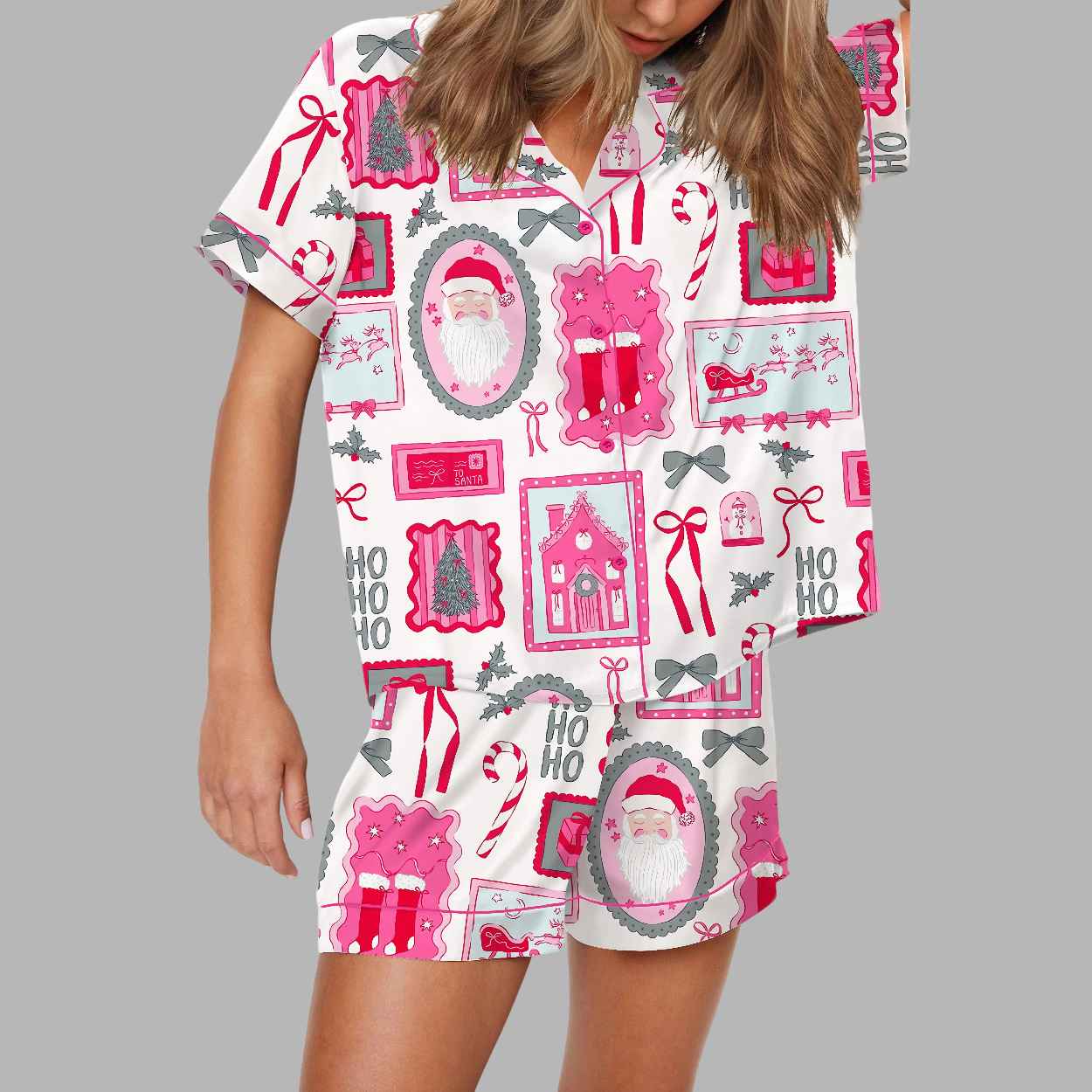 Christmas Bow Silky Satin Pajama Set 1 Christmas Bow Silky Satin Pajama Set 1