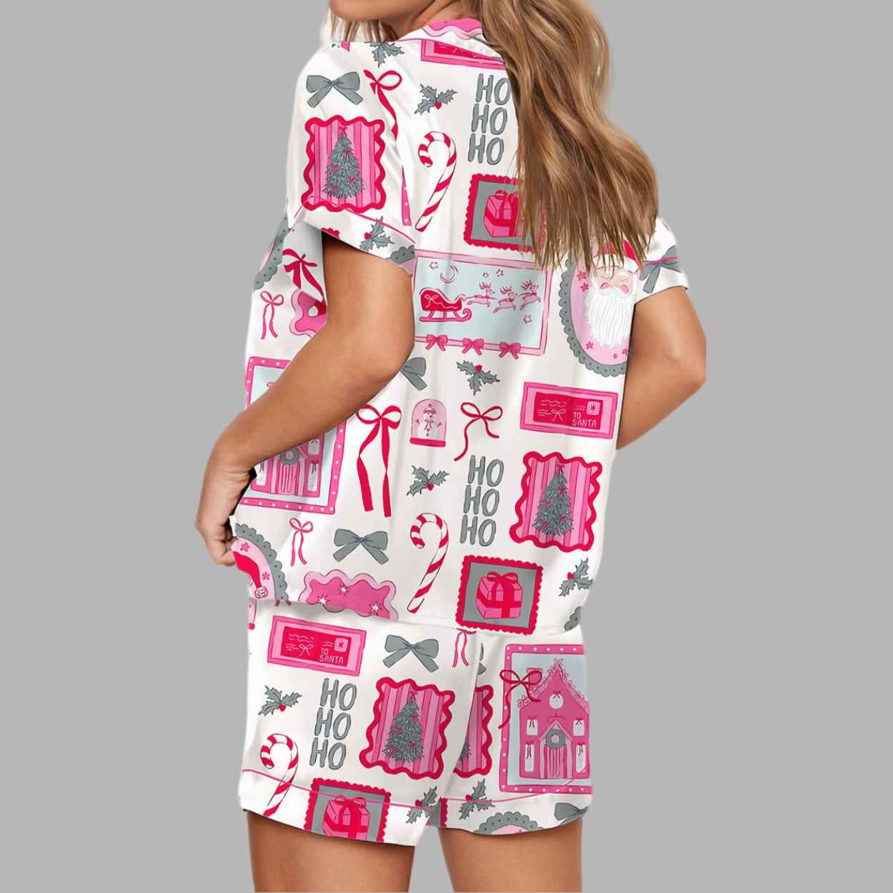 Christmas Bow Silky Satin Pajama Set 3 Christmas Bow Silky Satin Pajama Set 4