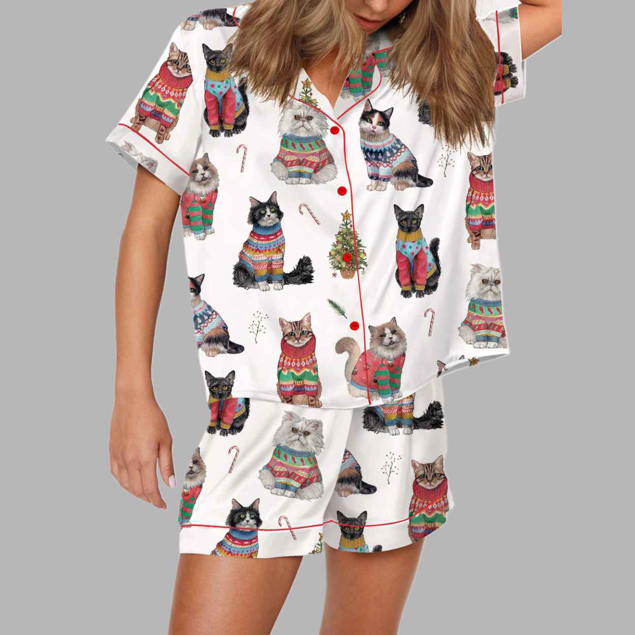 Christmas Cats Silky Satin Pajama Set 4 Christmas Cats Silky Satin Pajama Set 5