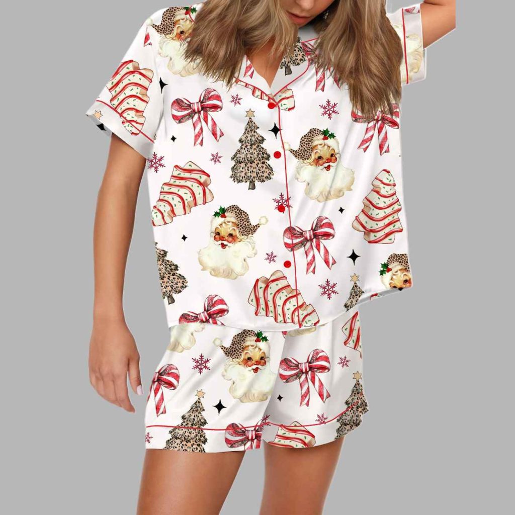 Christmas Coquette Bow Santa Silky Satin Pajama Set 5