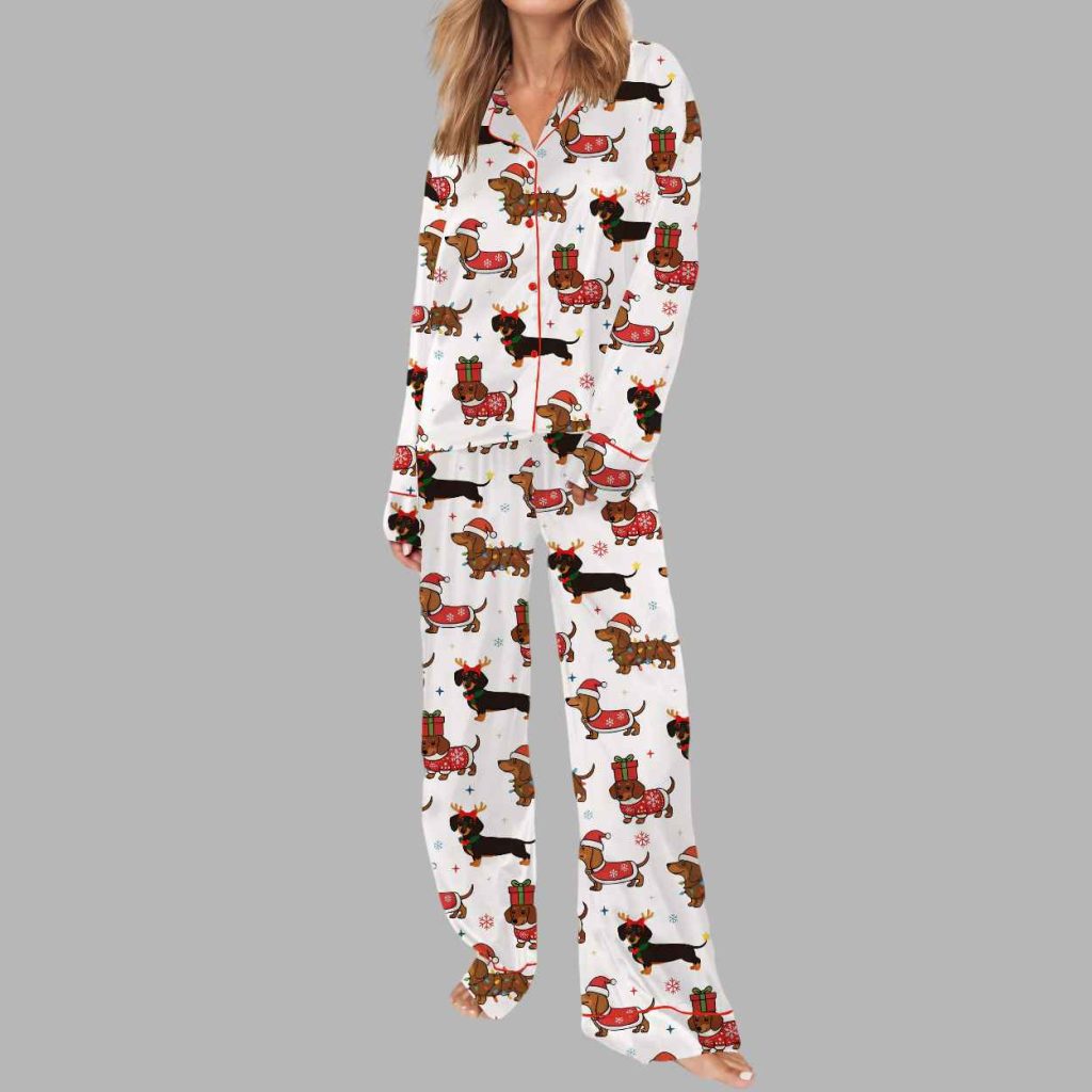 Christmas Dachshund Silky Satin Pajama Set 3