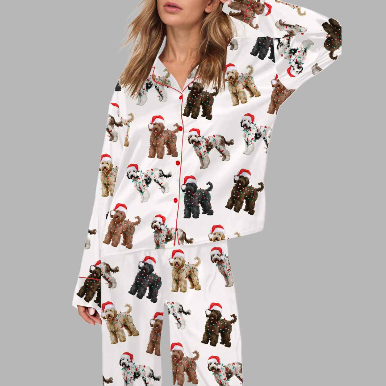 Christmas Doodle Dog Silky Satin Pajama Set 1 Christmas Doodle Dog Silky Satin Pajama Set 1