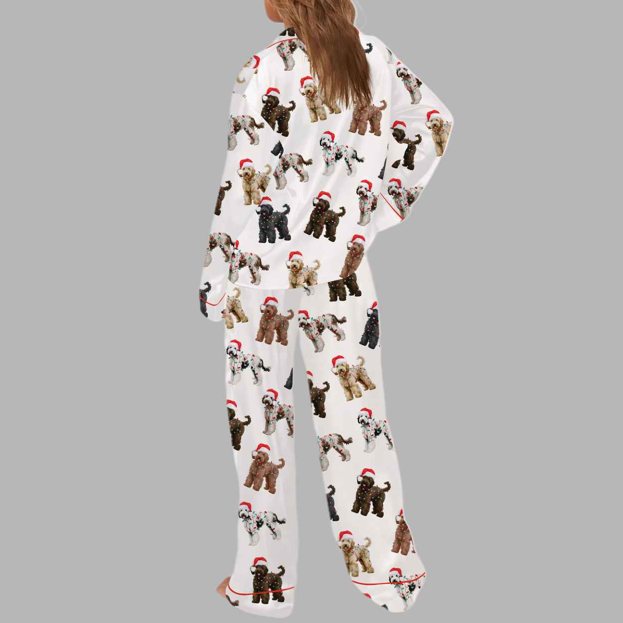 Christmas Doodle Dog Silky Satin Pajama Set 3 Christmas Doodle Dog Silky Satin Pajama Set 4