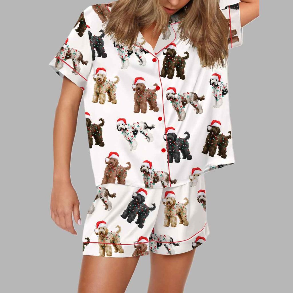 Christmas Doodle Dog Silky Satin Pajama Set 5 Christmas Doodle Dog Silky Satin Pajama Set 5