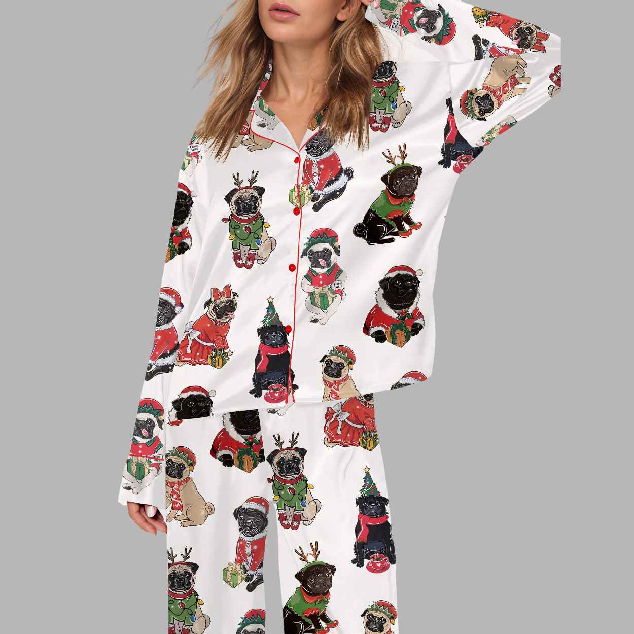 Christmas Pug Silky Satin Pajama Set 1 Christmas Pug Silky Satin Pajama Set 1