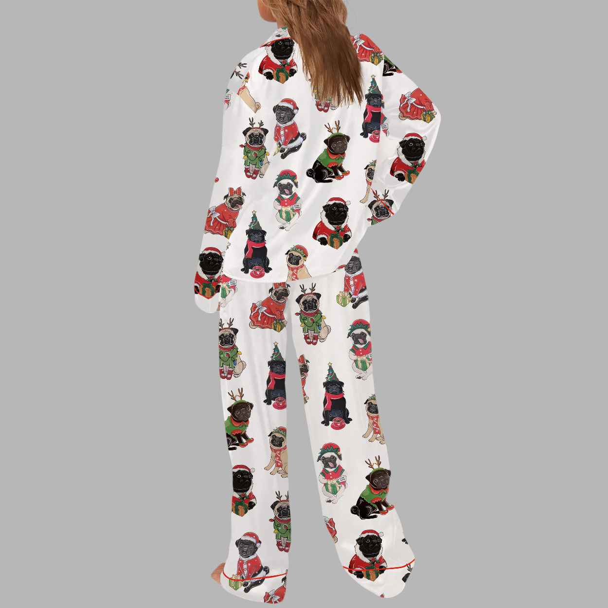 Christmas Pug Silky Satin Pajama Set 3 Christmas Pug Silky Satin Pajama Set 4