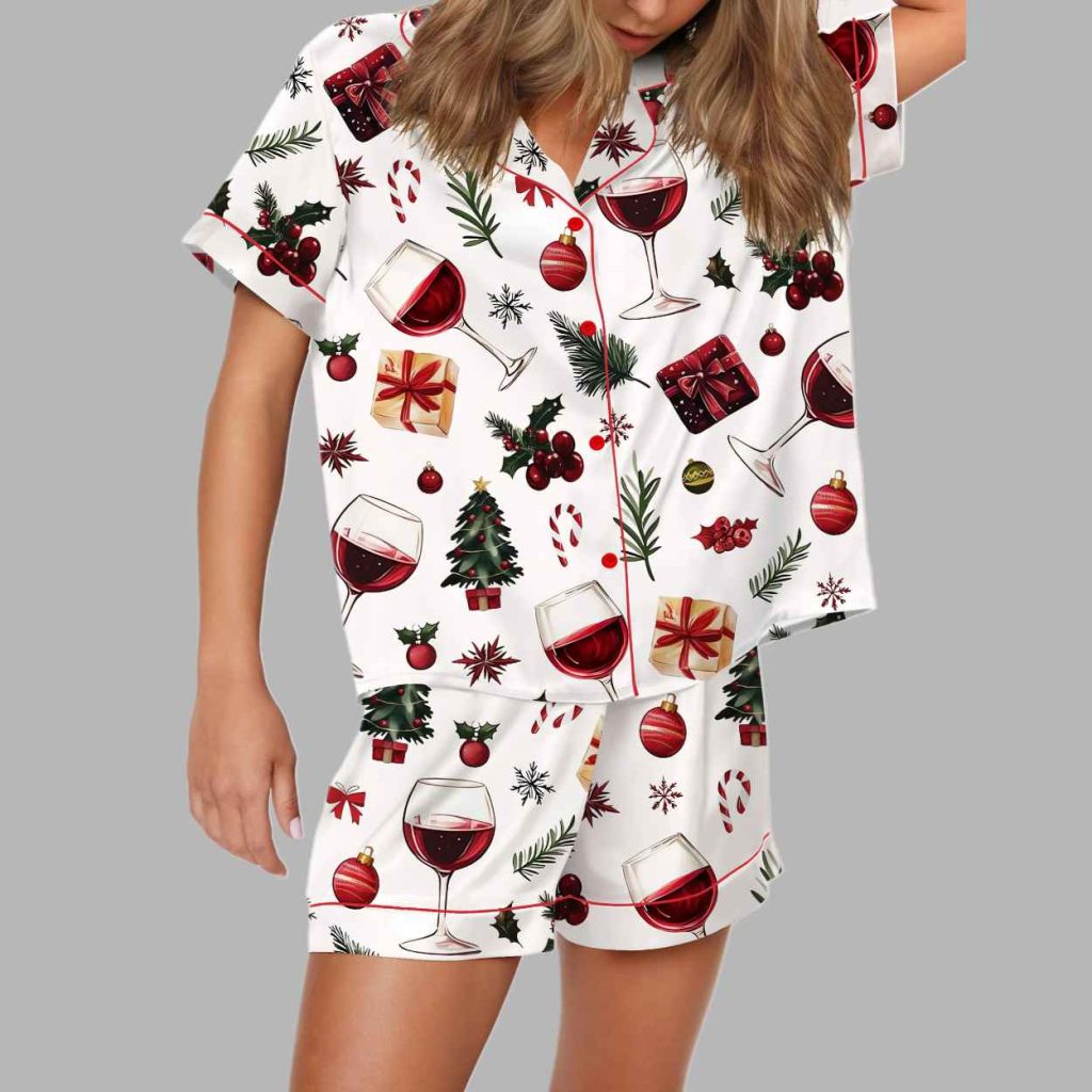Christmas Wine Silky Satin Pajama Set 5