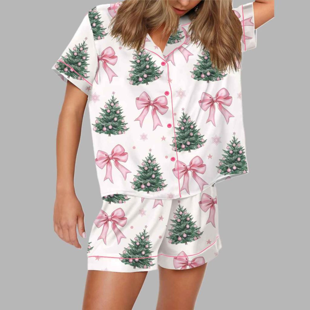 Coquette Christmas Tree Silky Satin Pajama Set 5