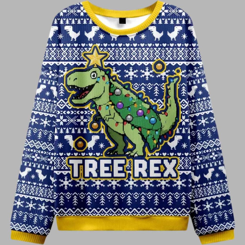Cute Tree Rex Christmas Ugly Sweater 3