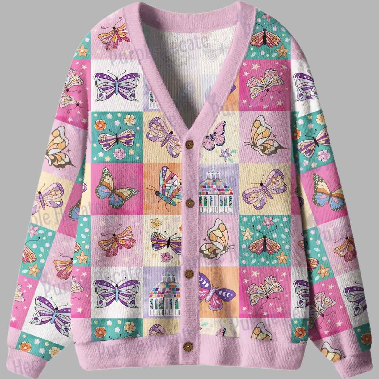 Dreamy Butterfly Garden Ugly Cardigan Sweater 2 Dreamy Butterfly Garden Ugly Cardigan Sweater 3