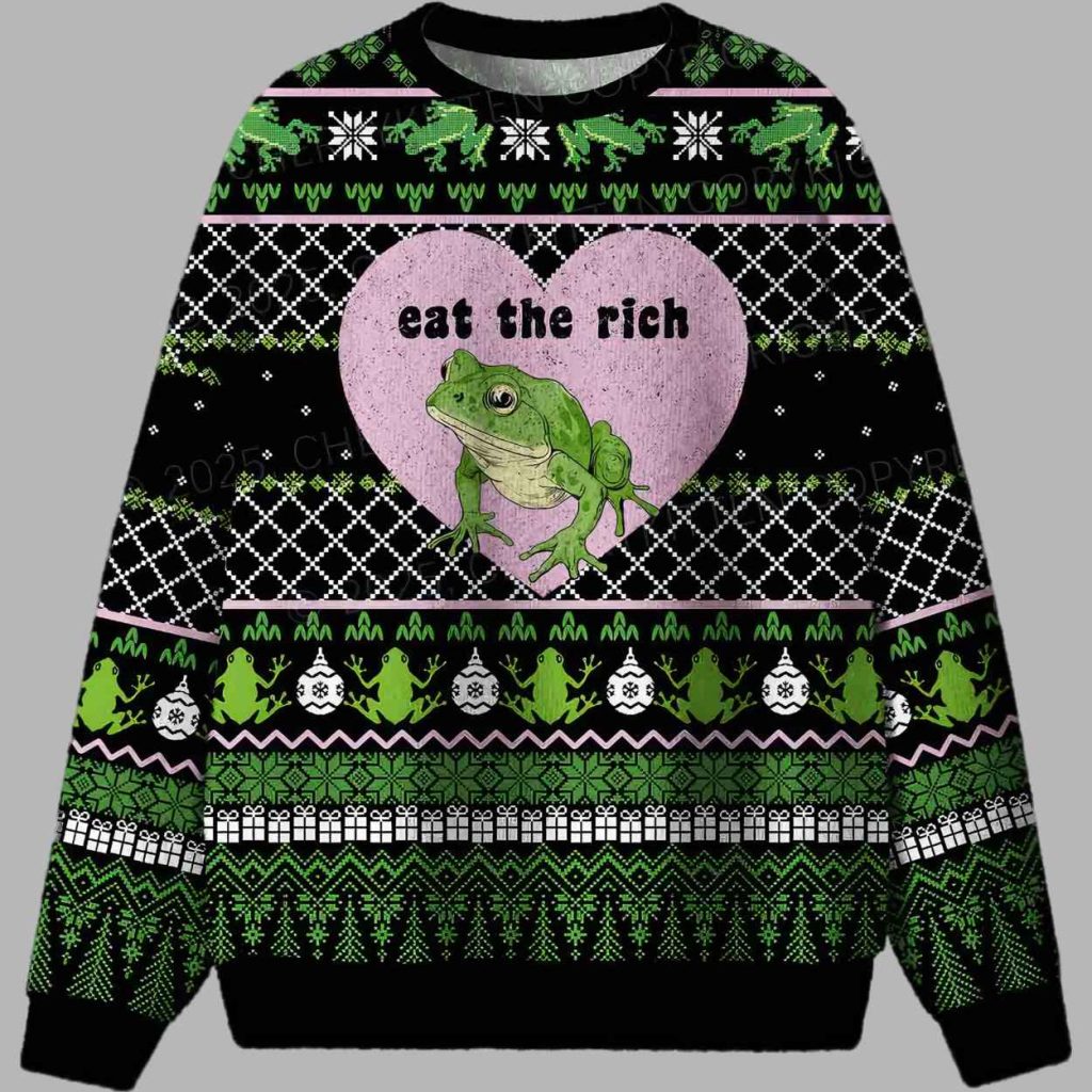 Eat The Rich Frog Ugly Christmas Sweater 2