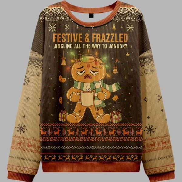 Festive and Frazzled Gingerbread Ugly Christmas Sweater 2