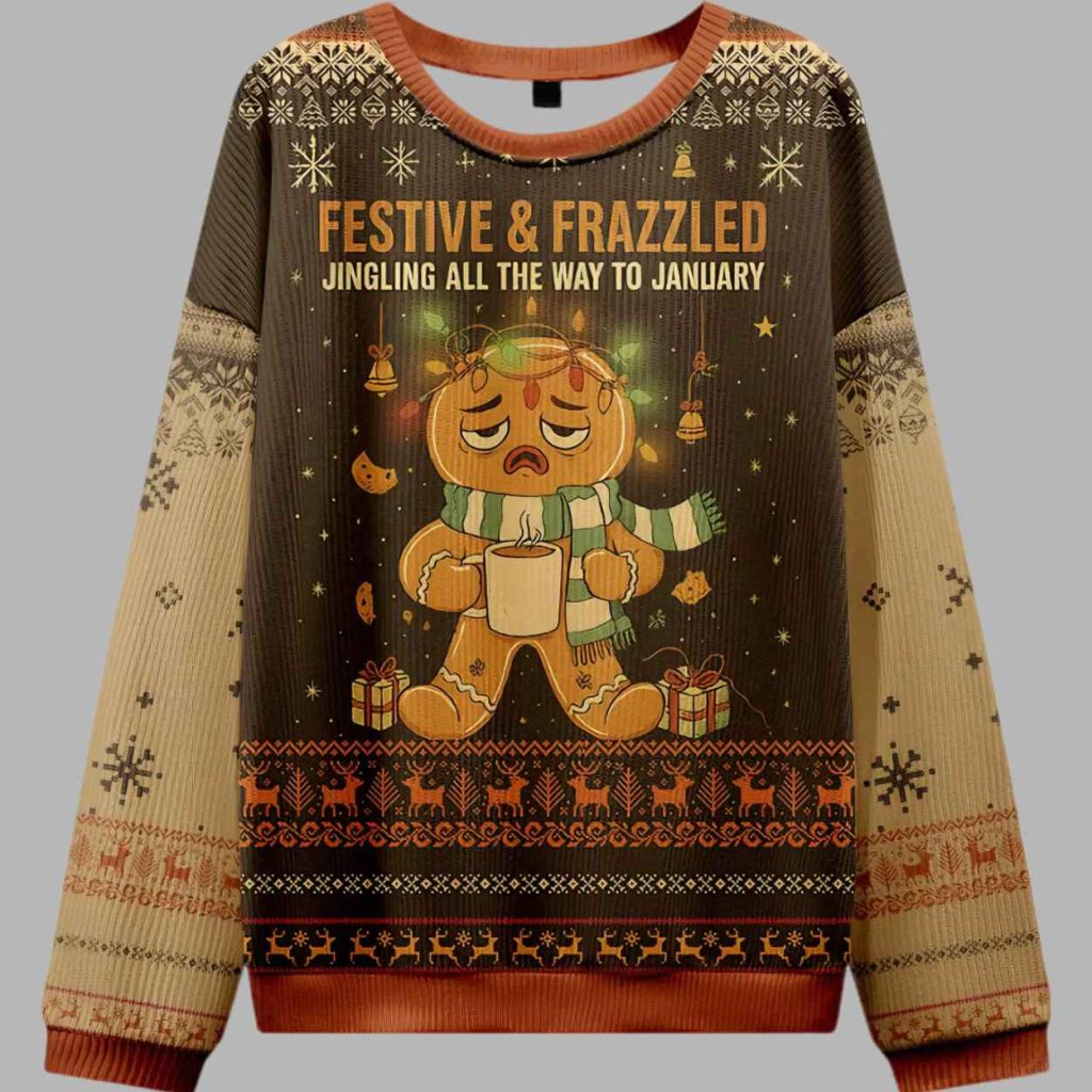 Festive and Frazzled Gingerbread Ugly Christmas Sweater 3