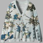 Frog Samurai Ugly Cardigan Sweater