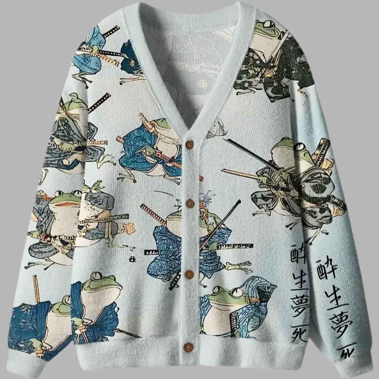 Frog Samurai Ugly Cardigan Sweater 1 Frog Samurai Ugly Cardigan Sweater 2