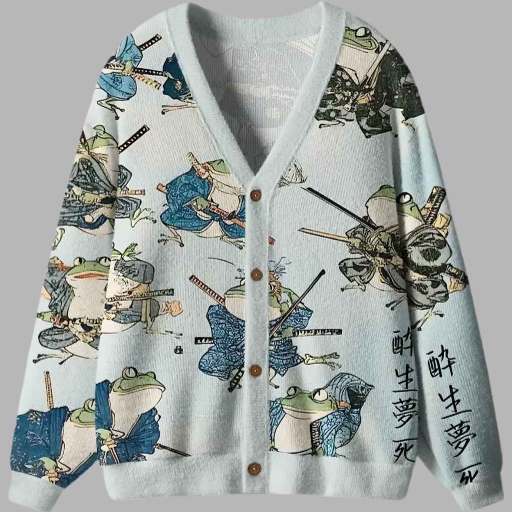 Frog Samurai Ugly Cardigan Sweater 3 Frog Samurai Ugly Cardigan Sweater 3