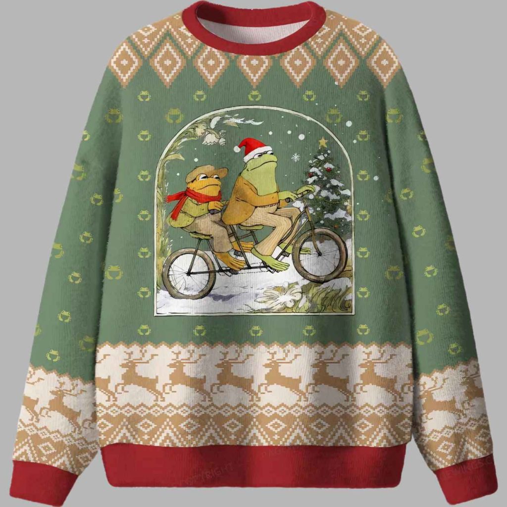 Frog and Toad Riding Bike Ugly Christmas Sweater 3 Frog and Toad Riding Bike Ugly Christmas Sweater 3