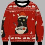Funny Taking a Cat to Eat Ramen Ugly Christmas Sweater