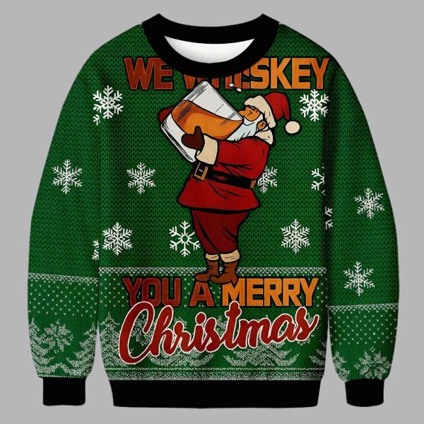 Funny We Whiskey You a Merry Xmas Ugly Christmas Sweater 3