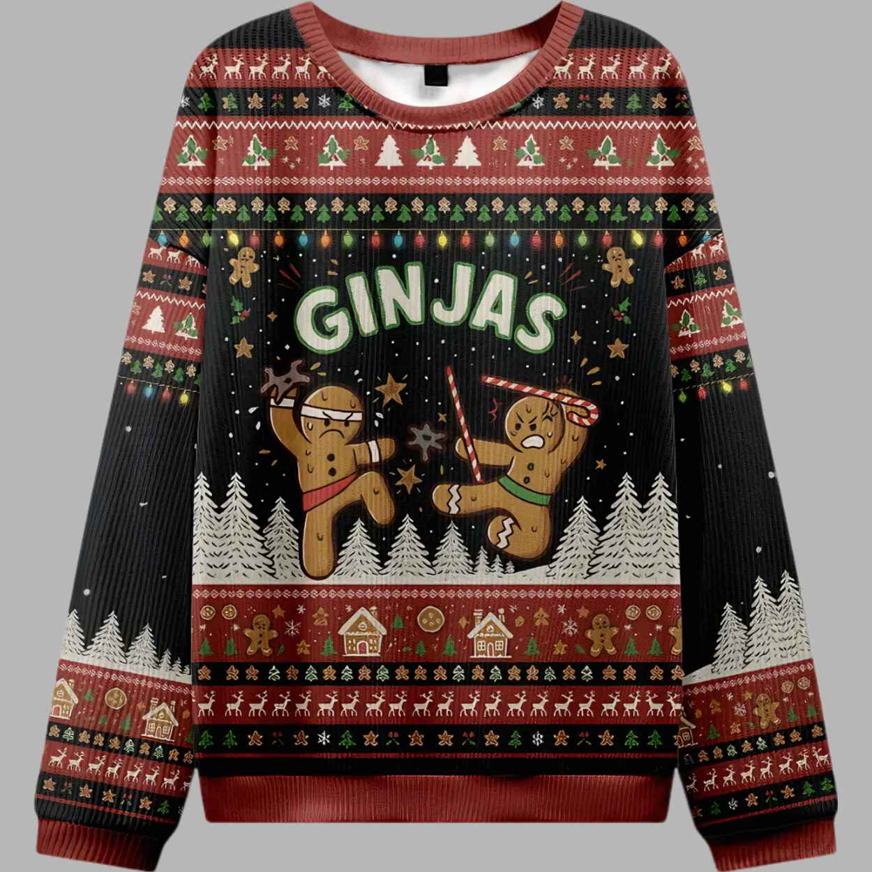 Gingerbread Ninjas In Battle Ugly Christmas Sweater 1 Gingerbread Ninjas In Battle Ugly Christmas Sweater 1