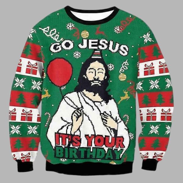 Go Jesus Its Your Birthday Funny Ugly Christmas Sweater 2