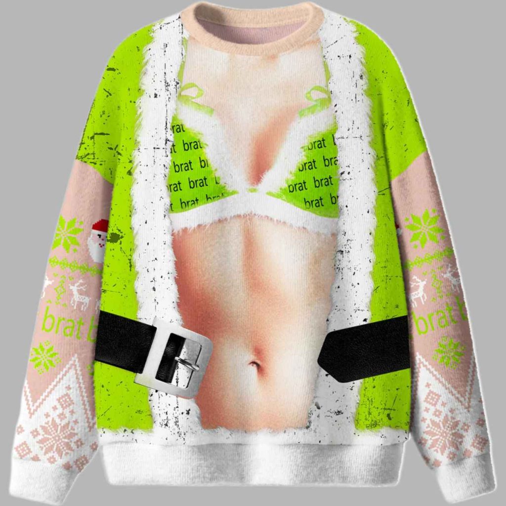 Green Bikini Santa Ugly Christmas Sweater 2