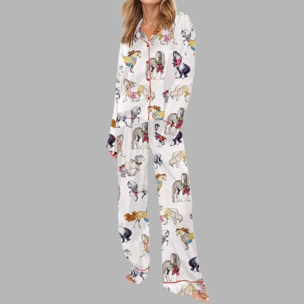 Horse Christmas Long Sleeve Satin Pajama Set 3