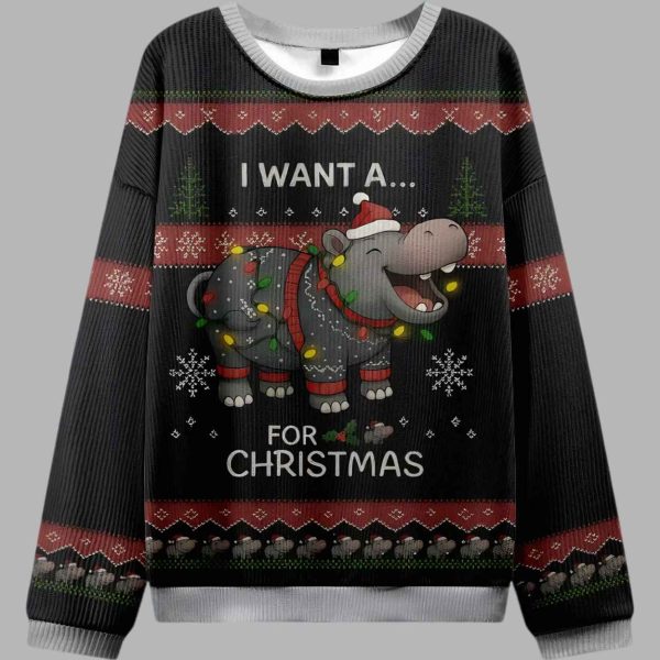 I Want a Moo Deng Ugly Christmas Sweater 2