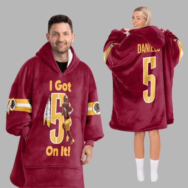 Jayden Daniels 5 Washington Football Unisex Blanket Hoodie 2