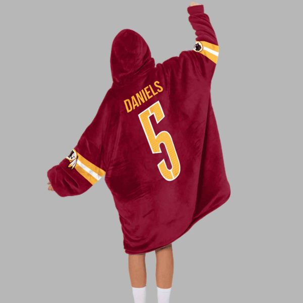 Jayden Daniels 5 Washington Football Unisex Blanket Hoodie 4
