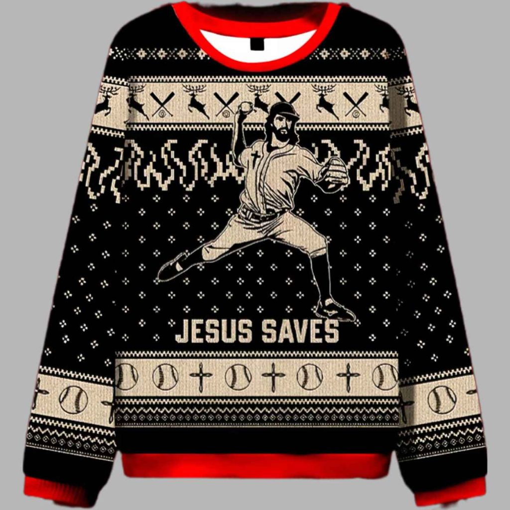 Jesus Saves Baseball Ugly Christmas Sweater 3 Jesus Saves Baseball Ugly Christmas Sweater 3
