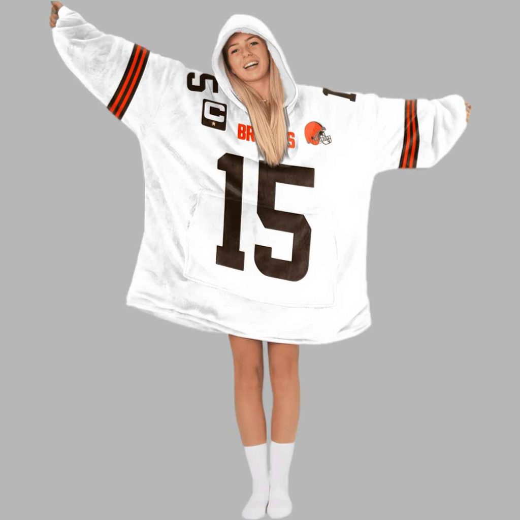 Joe Flacco 15 Cleveland Football Unisex Blanket Hoodie 3