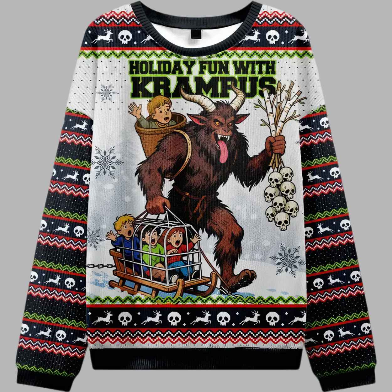 Krampus Catches Children Christmas Ugly Sweater 1 Krampus Catches Children Christmas Ugly Sweater 2