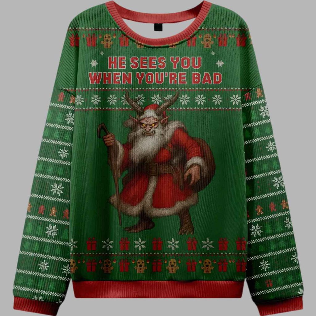 Krampus Sees you When youre bad Ugly Christmas Sweater 2