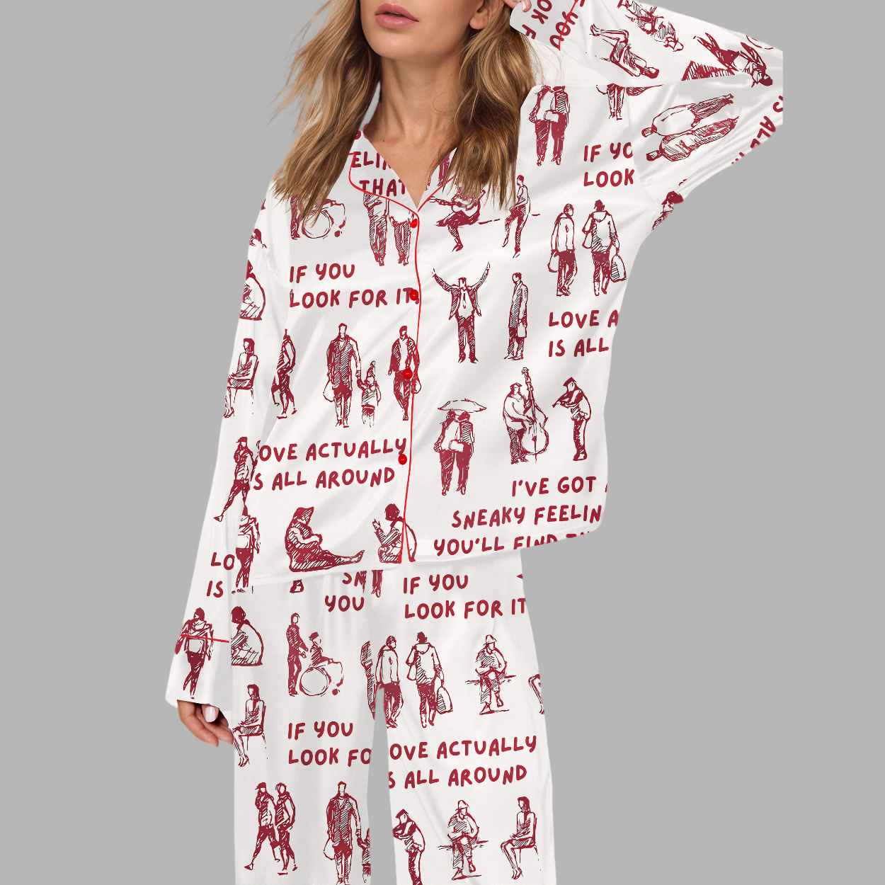 Love Actually Is All Around Silky Satin Pajama Set 1 Love Actually Is All Around Silky Satin Pajama Set 2