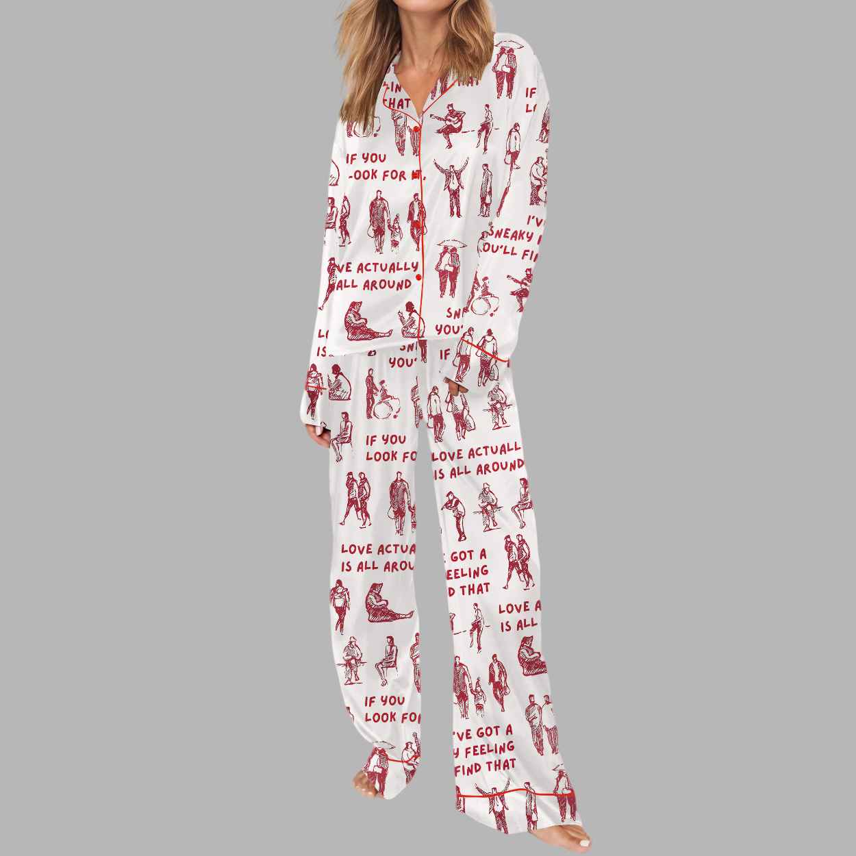 Love Actually Is All Around Silky Satin Pajama Set 2 Love Actually Is All Around Silky Satin Pajama Set 3