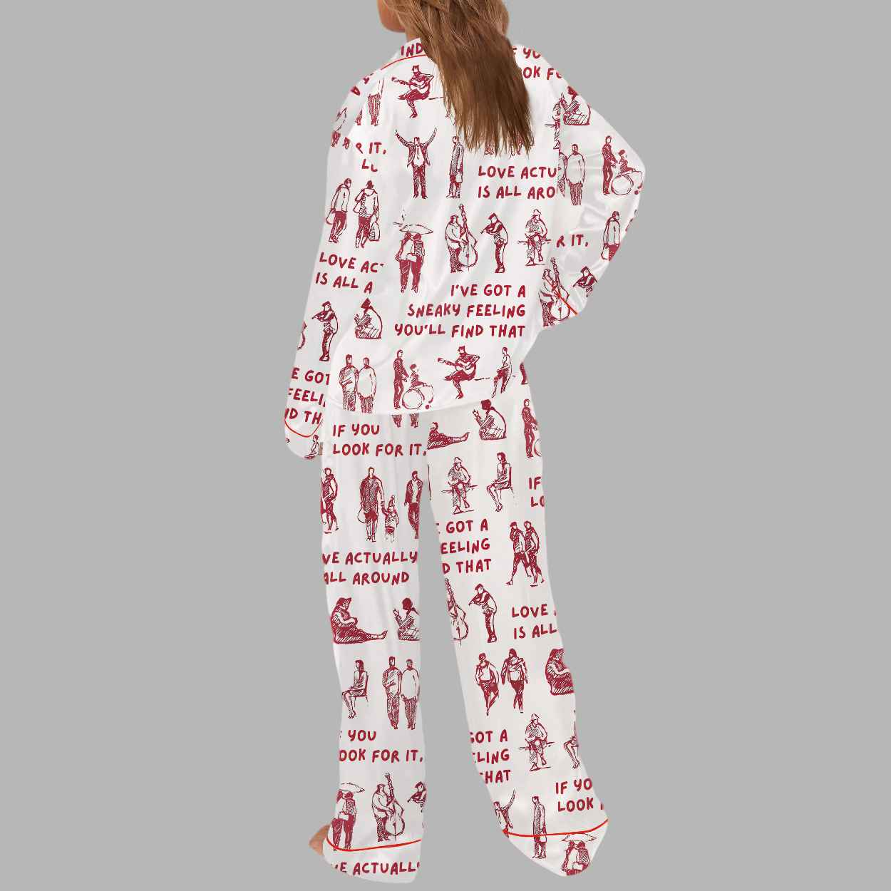 Love Actually Is All Around Silky Satin Pajama Set 3 Love Actually Is All Around Silky Satin Pajama Set 4