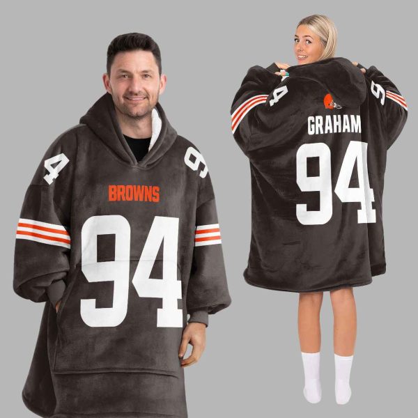 Mason Graham 94 Cleveland Football Unisex Blanket Hoodie 2