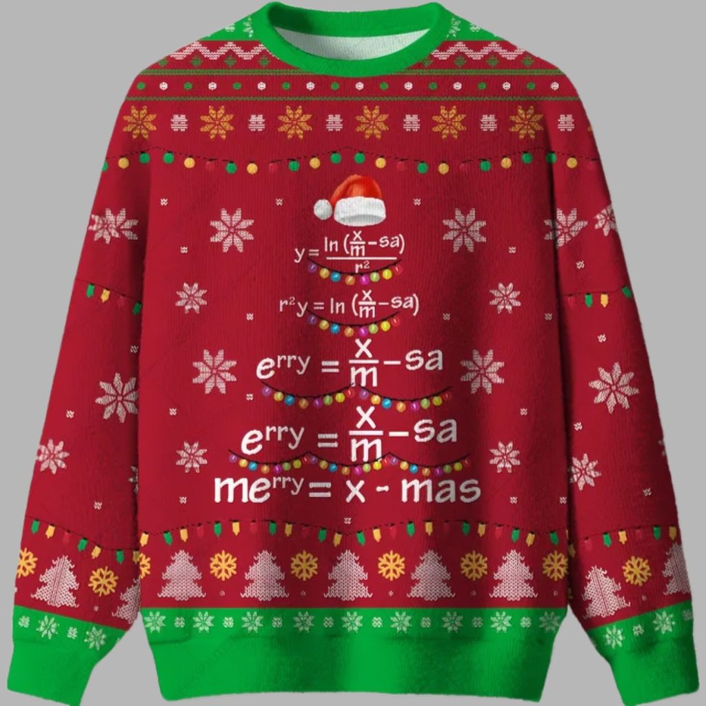 Math Merry Xmas Tree Red Ugly Christmas Sweater 3